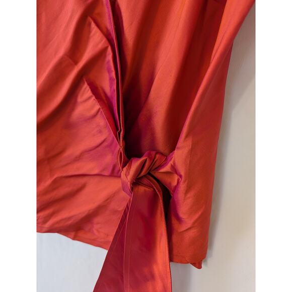 Coldwater Creek Womens Iridescent Orange Silk Wrap Blouse Size M Sleeveless - Picture 3 of 10